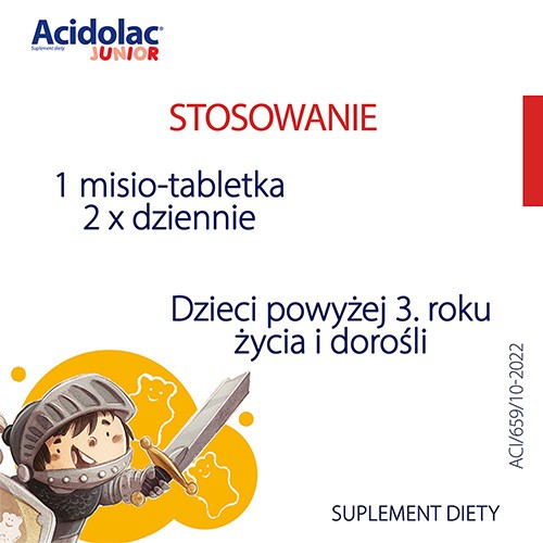 Zdjęcie produktu - 4 Zestaw ACIDOLAC JUNIOR Probiotyk o smaku truskawkowym, 3x 20 misio-tabletek