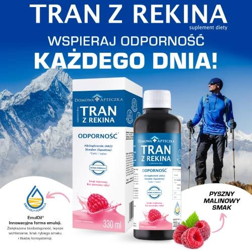Miniaturka artykułu - #0 DOMOWA APTECZKA Tran z rekina o smaku malinowym, 330ml
