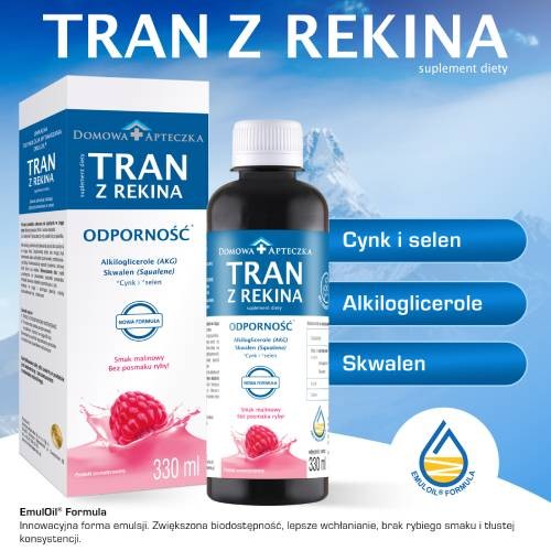 Miniaturka artykułu - #1 DOMOWA APTECZKA Tran z rekina o smaku malinowym, 330ml