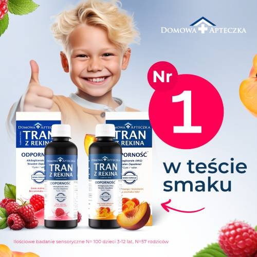 Zdjęcie produktu - 4 DOMOWA APTECZKA Tran z rekina o smaku malinowym, 330ml
