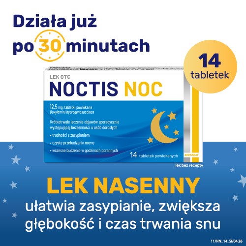 Miniaturka artykułu - #0 Noctis Noc 12,5mg, Lek stosowany przy problemach z zasypianiem i bezsenności, 14 tabletek