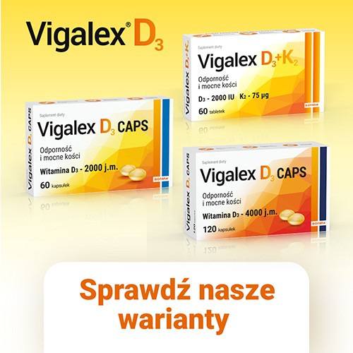 Zdjęcie produktu - 3 Vigalex D3 Caps 2000 j.m., 60kaps.  