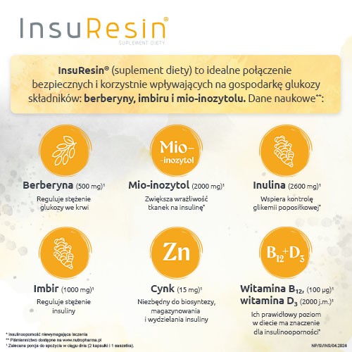 Zdjęcie produktu - 2 InsuResin NutroPharma, 30 sasz. + 60 kaps. - preparat wspierający przy insulinoodporności