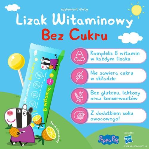 Miniaturka artykułu - #1 DOMOWA APTECZKA Vitamin Lollipops Peppa Pig Lizak ananasowy, 1 szt.