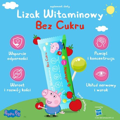 Zdjęcie produktu - 2 DOMOWA APTECZKA Vitamin Lollipops Peppa Pig Lizak jabłkowy, 1 szt.