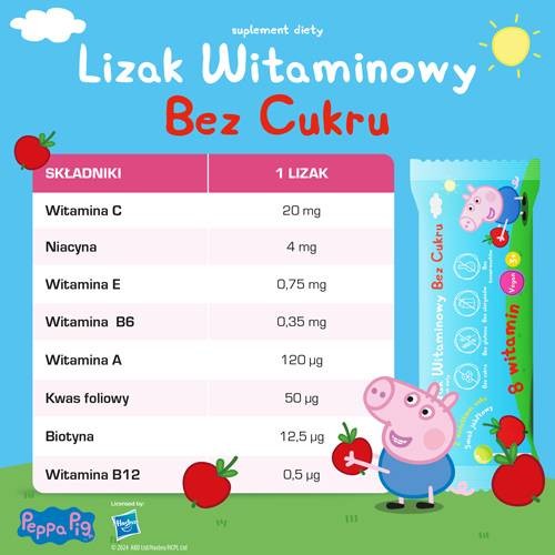 Zdjęcie produktu - 3 DOMOWA APTECZKA Vitamin Lollipops Peppa Pig Lizak jabłkowy, 1 szt.