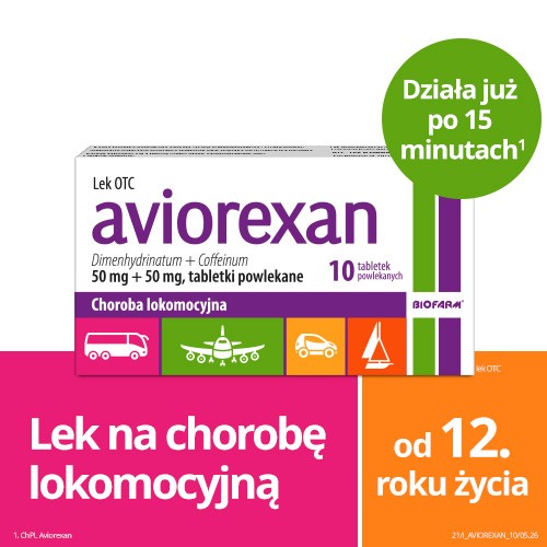Miniaturka artykułu - #0 Aviorexan, Lek przeciwwymiotny i na chorobę lokomocyjną, 10 tabletek