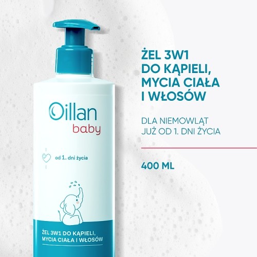 Miniaturka artykułu - #0 OILLAN BABY - żel do mycia ciała i włos&oacute;w 3w1 od 1. dnia życia, 400ml