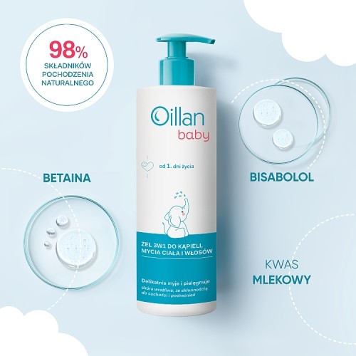 Zdjęcie produktu - 2 OILLAN BABY - żel do mycia ciała i włos&oacute;w 3w1 od 1. dnia życia, 400ml