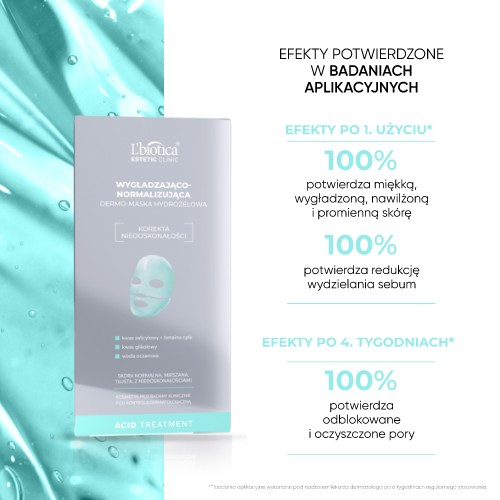 Miniaturka artykułu - #1 L'BIOTICA Estetic Clinic Acid Treatment Wygładzająco-normalizująca dermo-maska hydrożelowa, 23ml/1szt.