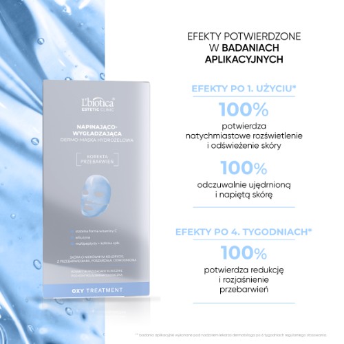 Zdjęcie produktu - 1 L'BIOTICA Estetic Clinic Oxy Treatment Napinająco-wygładzająca dermo-maska hydrożelowa do twarzy, 23ml/1szt.