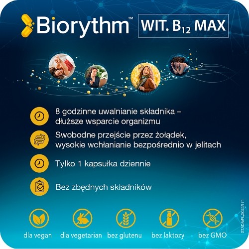 Zdjęcie produktu - 3 Biorythm Witamina B12 Max, 30kaps.