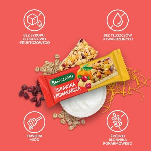 Zdjęcie produktu - 2 BAKALLAND BA! Baton żurawina i pomarańcza, 40g