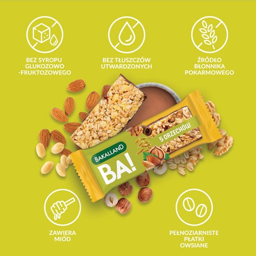 Zdjęcie produktu - 2 BAKALLAND BA! Baton 5 orzech&oacute;w, 40g