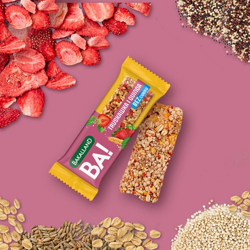Miniaturka artykułu - #0 BAKALLAND BA! Baton 5 zb&oacute;ż Truskawka i Quinoa zero cukru, 30g