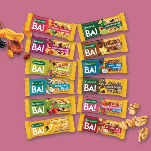 Zdjęcie produktu - 5 BAKALLAND BA! Baton 5 zb&oacute;ż Truskawka i Quinoa zero cukru, 30g