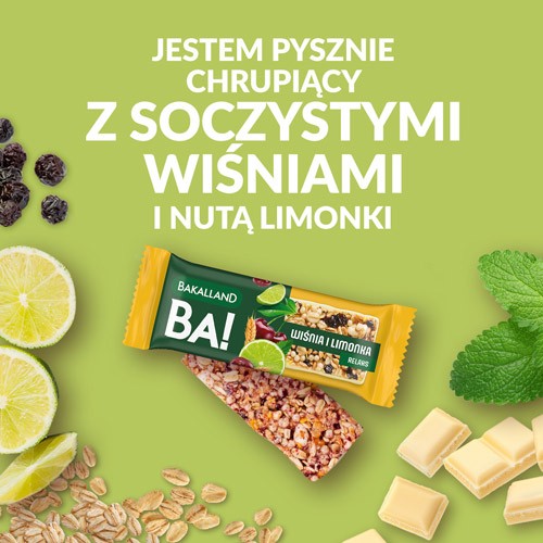 Miniaturka artykułu - #1 BAKALLAND BA!lans RELAKS Baton Wiśnia i limonka, 38g