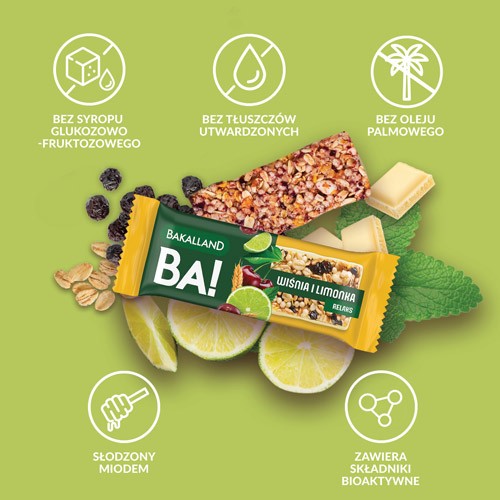 Zdjęcie produktu - 2 BAKALLAND BA!lans RELAKS Baton Wiśnia i limonka, 38g