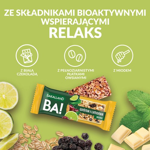 Zdjęcie produktu - 3 BAKALLAND BA!lans RELAKS Baton Wiśnia i limonka, 38g