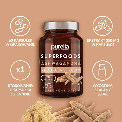 Miniaturka artykułu - #1 PURELLA Ashwagandha Redukcja stresu, 60 kapsułek