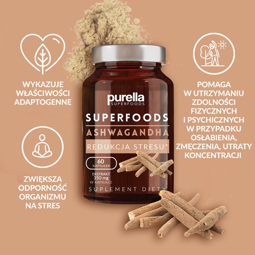 Zdjęcie produktu - 2 PURELLA Ashwagandha Redukcja stresu, 60 kapsułek