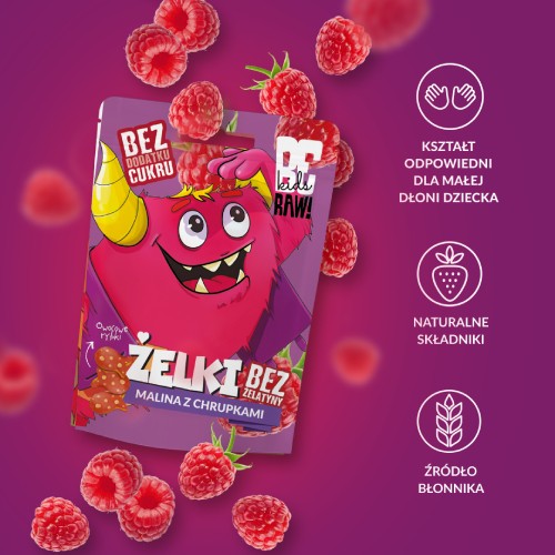 Zdjęcie produktu - 3 BeRAW Kids Żelki Malina z chrupkami, 35 g