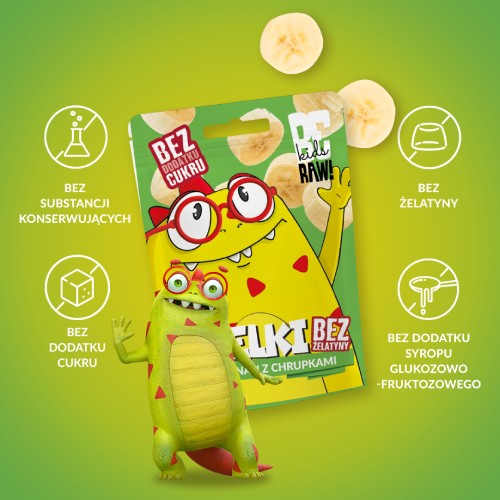 Zdjęcie produktu - 2 BeRAW Kids Żelki Banan z chrupkami, 35 g