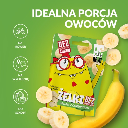 Zdjęcie produktu - 4 BeRAW Kids Żelki Banan z chrupkami, 35 g