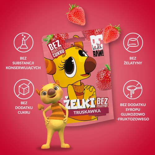 Zdjęcie produktu - 2 BeRAW Kids Żelki Truskawka, 35 g