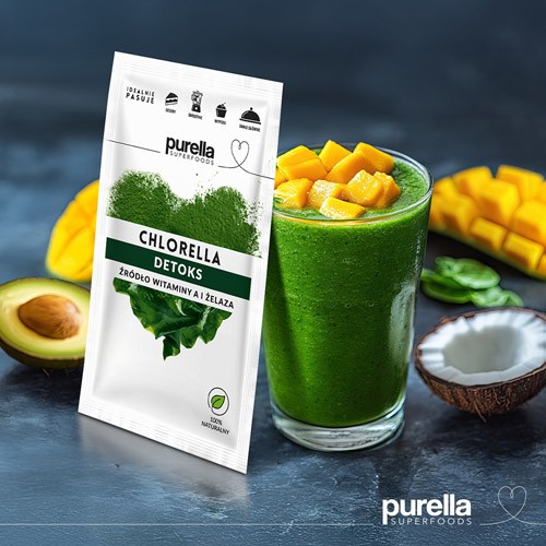Zdjęcie produktu - 2 PURELLA Chlorella. Detoks. Źr&oacute;dło witaminy A i żelaza, 21g