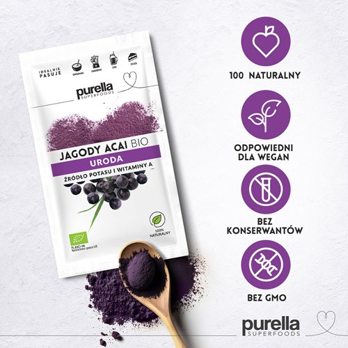 Miniaturka artykułu - #0 PURELLA Jagody Acai BIO. Odchudzanie. Potas + Witamina A, 21g