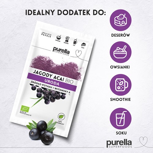 Miniaturka artykułu - #1 PURELLA Jagody Acai BIO. Odchudzanie. Potas + Witamina A, 21g