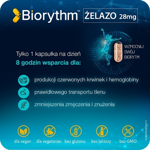 Miniaturka artykułu - #1 Biorythm żelazo 28mg, 30 kaps.