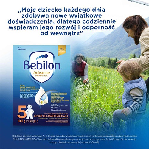 Zdjęcie produktu - 2 Bebilon 5 Advance Pronutra Junior Formuła na bazie mleka dla przedszkolaka, 1000 g (2 x 500 g)