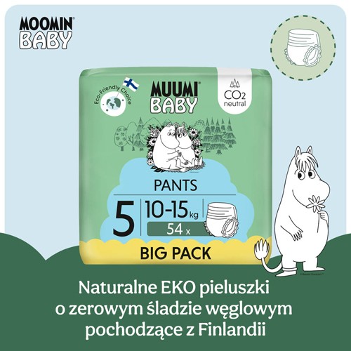 Miniaturka artykułu - #0 Muumi Baby Pants Pieluchomajtki 5 (10-15 kg), 54 szt.