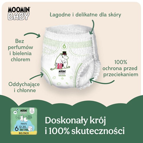 Miniaturka artykułu - #1 Muumi Baby Pants Pieluchomajtki 6 (12-20 kg), 52 szt.