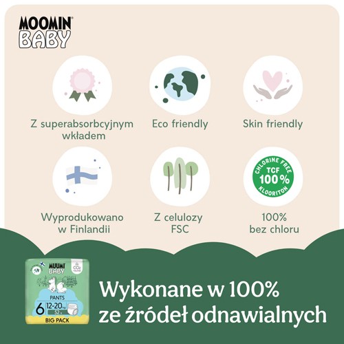 Zdjęcie produktu - 2 Muumi Baby Pants Pieluchomajtki 6 (12-20 kg), 52 szt.