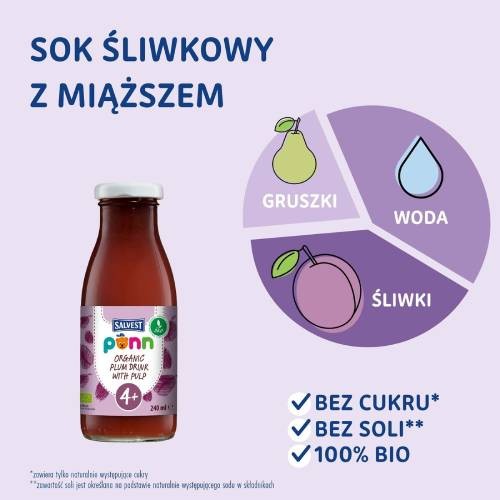 Miniaturka artykułu - #1 SALVEST P&Otilde;NN BIO Sok śliwkowy z miąższem, 240 ml