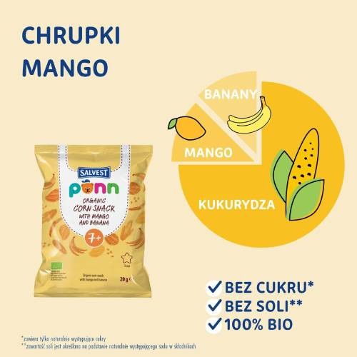 Miniaturka artykułu - #0 SALVEST P&Otilde;NN BIO Chrupki mango, 20 g