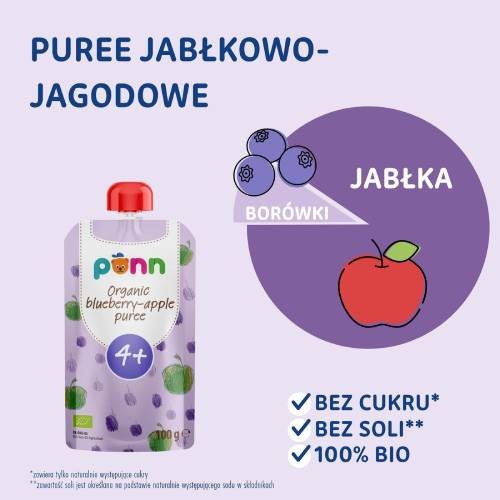 Miniaturka artykułu - #0 SALVEST P&Otilde;NN BIO Puree jabłkowo-jagodowe, 100 g