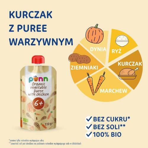 Miniaturka artykułu - #0 SALVEST P&Otilde;NN BIO Kurczak z puree warzywnym, 110g