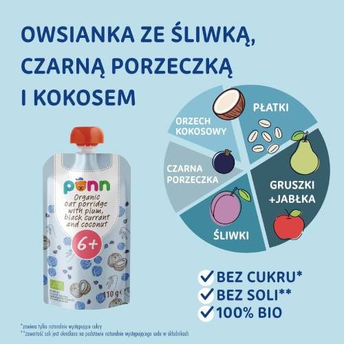 Miniaturka artykułu - #0 SALVEST P&Otilde;NN BIO Owsianka ze śliwką, czarną porzeczką i kokosem, 110g