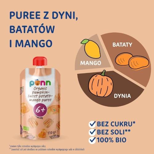 Miniaturka artykułu - #0 SALVEST P&Otilde;NN BIO Puree z dyni, batat&oacute;w i mango, 110g