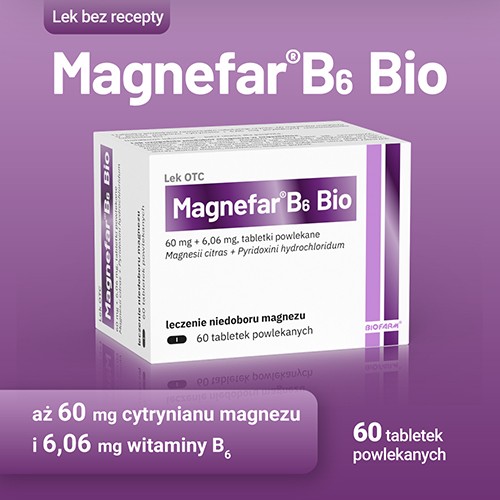 Miniaturka artykułu - #0 Magnefar B6 Bio 60mg+6.06mg, 60 tabletek