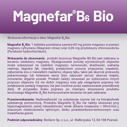 Zdjęcie produktu - 4 Magnefar B6 Bio 60mg+6.06mg, 60 tabletek