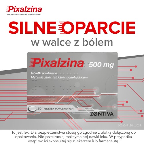 Miniaturka artykułu - #0 Pixalzina 500mg, Lek o silnym działaniu przeciwgorączkowym i przeciwb&oacute;lowym, 20 tabl.