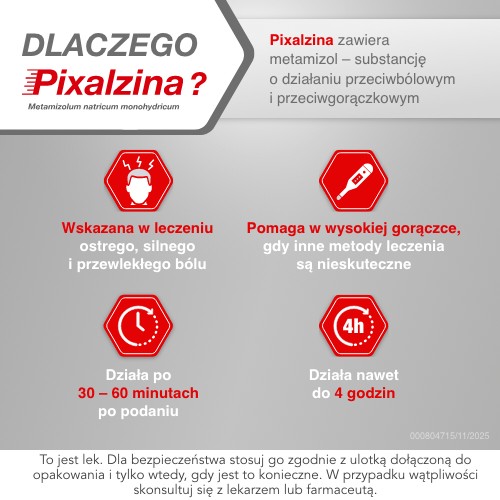 Miniaturka artykułu - #1 Pixalzina 500mg, Lek o silnym działaniu przeciwgorączkowym i przeciwb&oacute;lowym, 20 tabl.