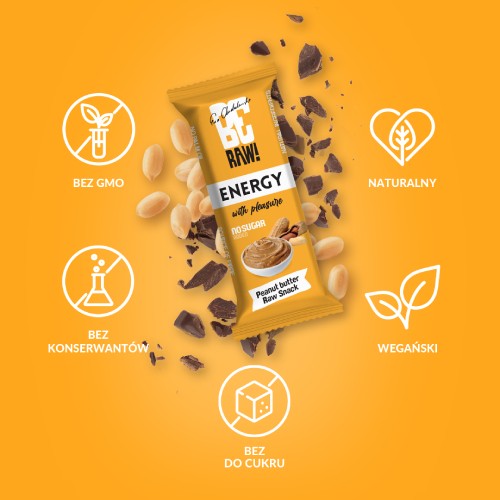 Zdjęcie produktu - 2 BeRAW Energy Peanut Butter Baton o smaku masła orzechowego, 40g