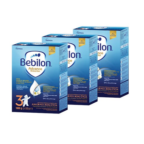 Miniaturka artykułu - #0 Zestaw Bebilon 3 Pronutra Advance Junior Formuła na bazie mleka po 1. roku życia, 3 x 1000g