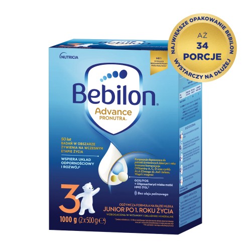 Miniaturka artykułu - #0 Zestaw Bebilon 3 Pronutra Advance Junior Formuła na bazie mleka po 1. roku życia, 4x1000g